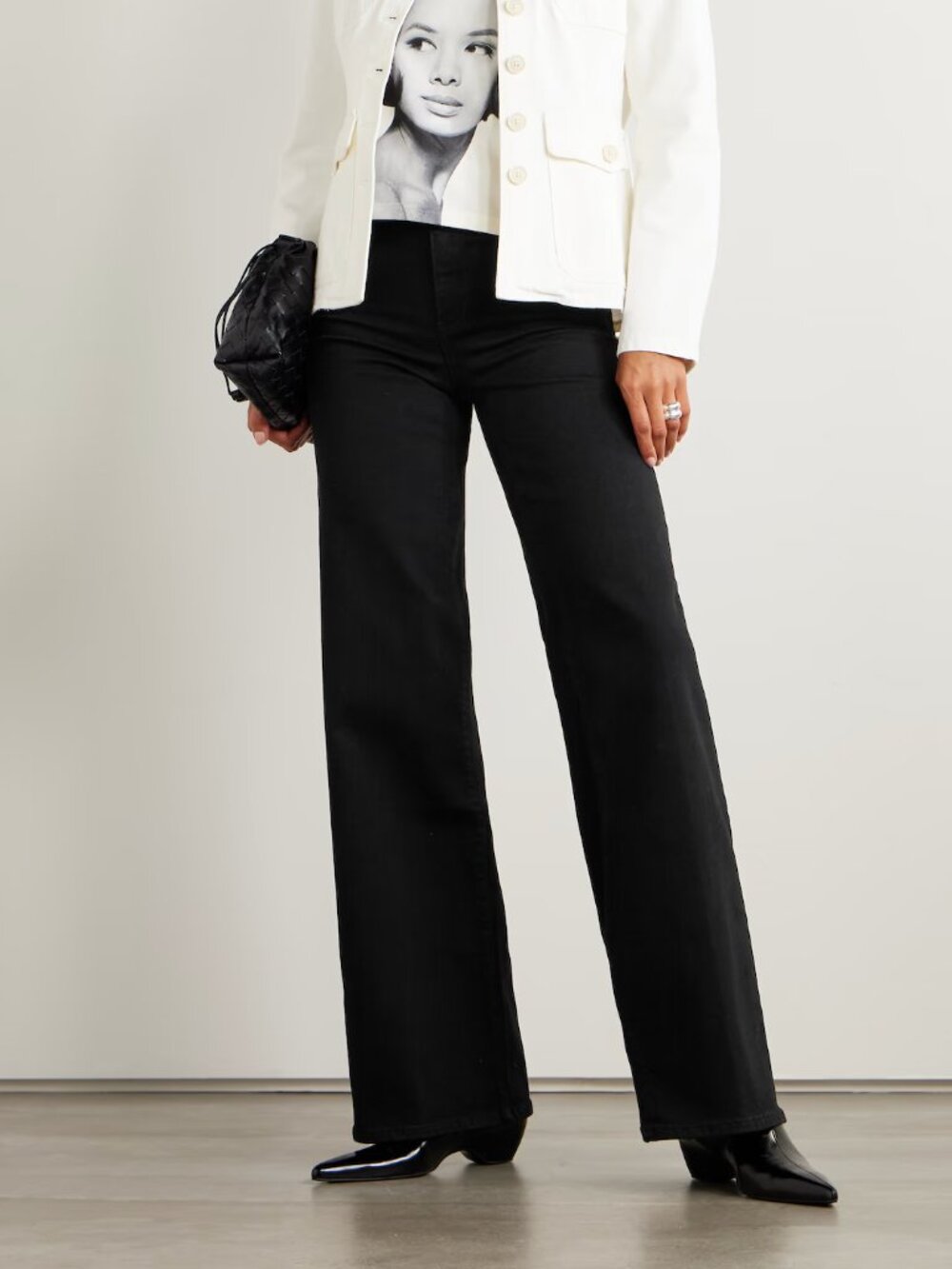 FRAME Slim Palazzo Long high-rise wide-leg jeans size 26 black